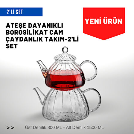 Ateşe Dayanıklı Borosilikat Cam Çaydanlık Takım-2'li Set