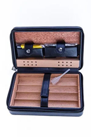 Cohiba Siyah Çakmak Kesicili Deri Puro Taşıma Çantası