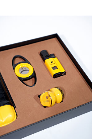 Cohiba Çakmak Kesici Kılıf Sehpa Sarı-Siyah Dörtlü Puro Seti