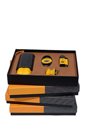 Cohiba Çakmak Kesici Kılıf Sehpa Sarı-Siyah Dörtlü Puro Seti