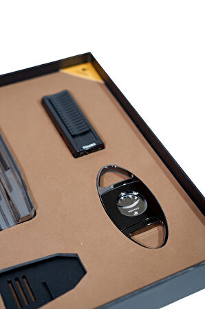 Cohiba Çakmak Kesici Küllük Sehpa Siyah Dörtlü Puro Seti