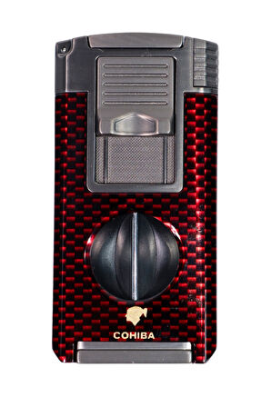 Cohiba Çift Torch Pürmüz Kırmızı Karbon Desenli Puro Çakmağı