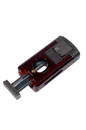 Cohiba Çift Torch Pürmüz Kırmızı Karbon Desenli Puro Çakmağı