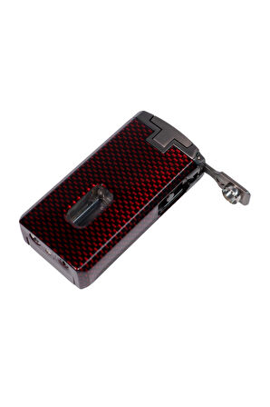 Cohiba Çift Torch Pürmüz Kırmızı Karbon Desenli Puro Çakmağı