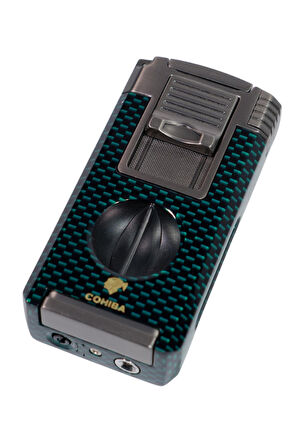 Cohiba Çift Torch Pürmüz Yeşil Karbon Desenli Puro Çakmağı