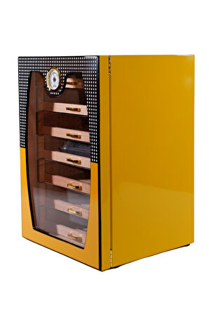 Cohiba Sarı-Gri Nokta Desenli 7 Çekmeceli Sedir Humidor Puro Kutusu