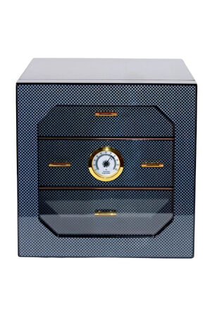 PremiumQuality Teresina Siyah Karbon Desenli Sedir Humidor Puro Kutusu