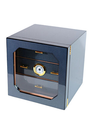 PremiumQuality Teresina Siyah Karbon Desenli Sedir Humidor Puro Kutusu