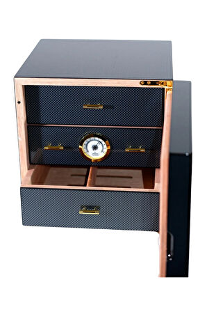 PremiumQuality Teresina Siyah Karbon Desenli Sedir Humidor Puro Kutusu