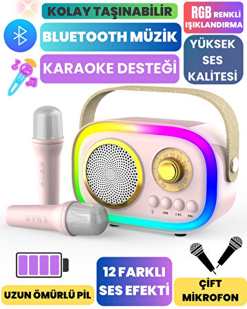 JHY K5 2 Mikrofonlu Bluetooth  Bağlantılı Karaoke Hoparlör