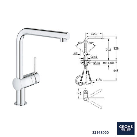 Bocchi Lavello 60 cm Seramik Eviye Grohe Minta Spiralli Eviye Bataryası Seti(Sifon Dahil )