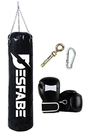 Desfabe Boxing Star 70x25 Cm Zincirli Boks Kum Torbası Siyah +Askı Aparatı+Boks Eldiveni