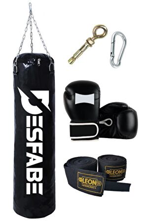 Desfabe Boxing Star 70x25 Cm Zincirli Boks Kum Torbası Siyah +Askı Aparatı+Boks Eldiveni+El Sargı Bandajı