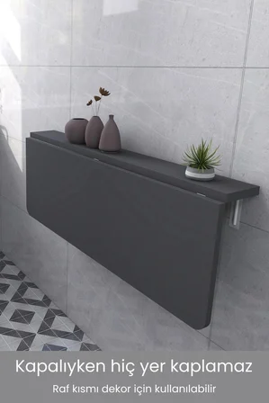 60x90 cm Katlanır Duvara Monte Masa Sabit Raflı Mutfak Masası