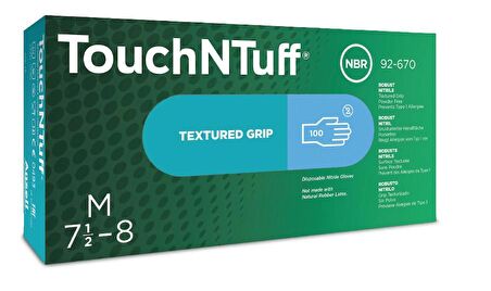 Ansell TouchNTuff 92-670 Tek Kullanımlık Kimyasal ve Sıvı Korumalı Nitril İş Eldiveni(100 Adet/Kutu)