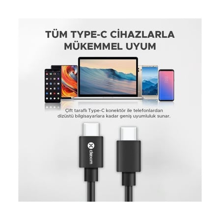 Dexim 65W Pd TypeC TypeC 1.2m Çift Taraflı Şarj Kablosu DCA0058