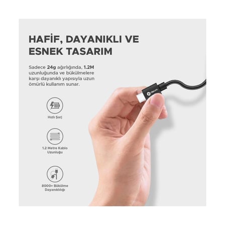 Dexim 65W Pd TypeC TypeC 1.2m Çift Taraflı Şarj Kablosu DCA0058