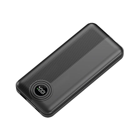 W3 10.000 mAh Type C+Lightning Entegre Kablolu LED Göstergeli Powerbank - Siyah