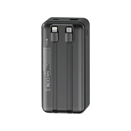 W4 20.000MAH 2x Type C Kablolu 22.5W Pd LED Göstergeli 18w Giriş 20w Çıkış Powerbank - DCA0068