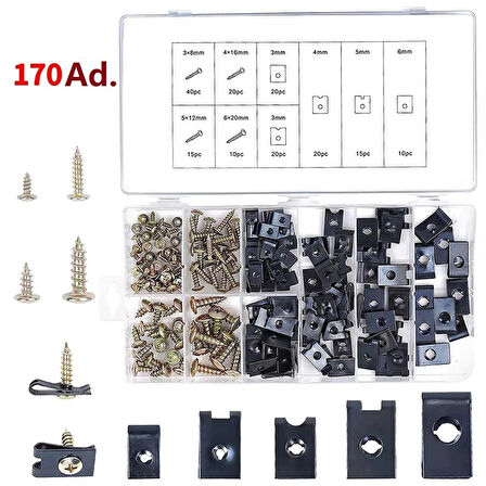 Yate10 170 Adet Otomobil  Vidalı Klips Seti Kutulu