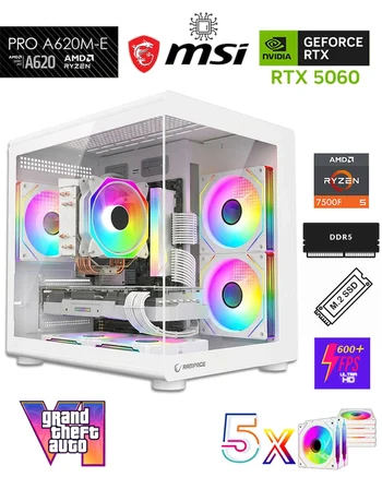 Zeiron Mini X32 AMD Ryzen 5 7500F-MSI A620M-B/ Geforce Rtx 5060 X2 Ice/1TB M.2/16GB DDR5 Beyaz-Oem Oyuncu Paket