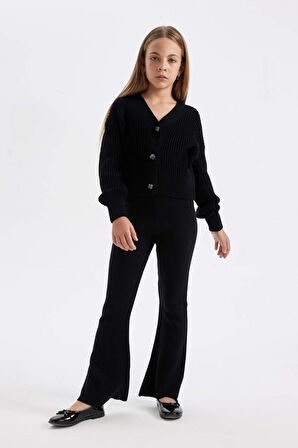 DeFacto Kız Çocuk Flare Fit İspanyol Paça Basic Düz Triko Pantolon A6029A824WNBK27