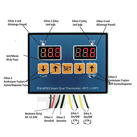 Yate10 WT-03 Dual Smart 12/24/220v Akıllı WİFİ Termostat/Timer