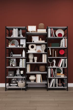 Modern 18 Raflı Metal Kitaplık Üçlü Ayrılabilir Modül Dekoratif Çok Amaçlı Kitaplık METALK03 