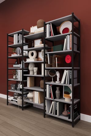 Modern 18 Raflı Metal Kitaplık Üçlü Ayrılabilir Modül Dekoratif Çok Amaçlı Kitaplık METALK03 