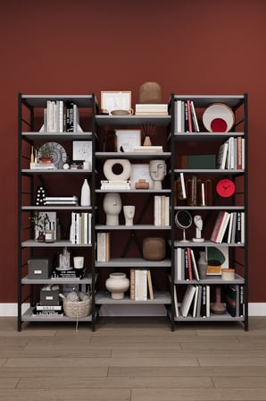 Modern 18 Raflı Metal Kitaplık Üçlü Ayrılabilir Modül Dekoratif Çok Amaçlı Kitaplık METALK03 