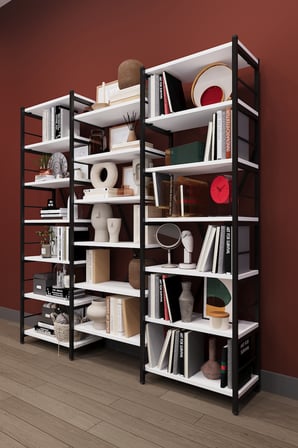 Modern 18 Raflı Metal Kitaplık Üçlü Ayrılabilir Modül Dekoratif Çok Amaçlı Kitaplık METALK03 