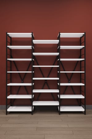 Modern 18 Raflı Metal Kitaplık Üçlü Ayrılabilir Modül Dekoratif Çok Amaçlı Kitaplık METALK03 