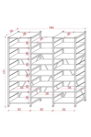 Modern 18 Raflı Metal Kitaplık Üçlü Ayrılabilir Modül Dekoratif Çok Amaçlı Kitaplık METALK03 