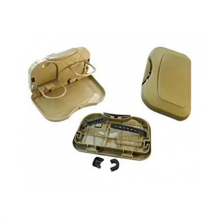 Araç İçi Koltuk Arkası Katlanabilir Bardak Tutuculu Bej Tepsi