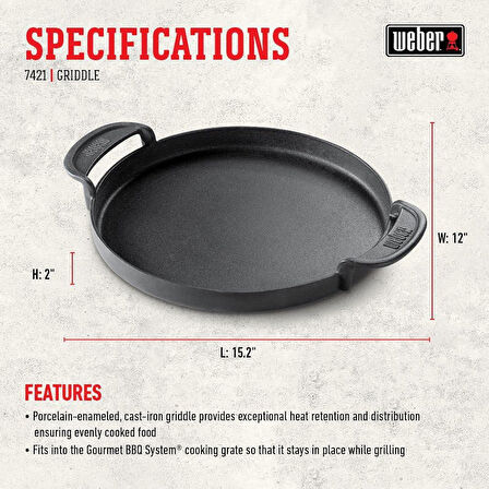 Weber 7421 Gurme BBQ Sistemi Mangal Döküm Demir Tava - 7421