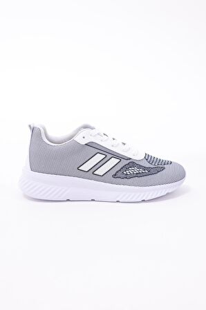 Dijital Baskılı Unisex Gri Sneaker - Beyaz Desenli Günlük Ayakkabı