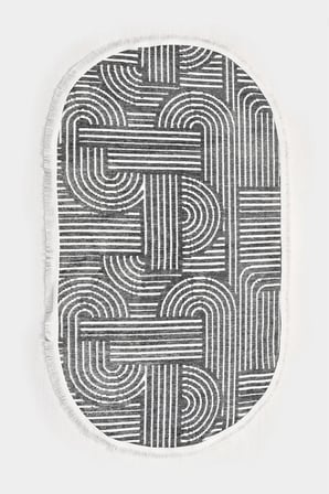 Raye-Antrasit-Oval-Salon-Oturma Odası-Koridor-Mutfak-Modern-Kilim-Yıkanabilir-Robot Süpürge-Düz