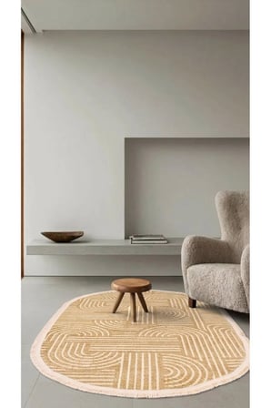 Raye-Hardal-Oval-Salon-Oturma Odası-Koridor-Mutfak-Modern-Kilim-Yıkanabilir-Taban-Robot Süpürge-Düz