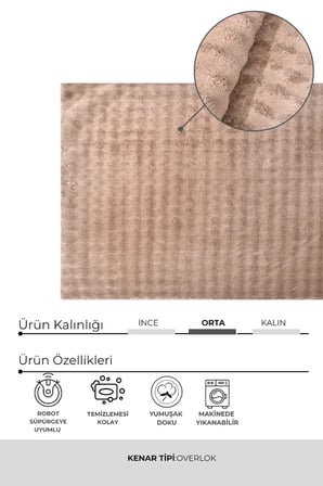 Yuma Bubble Bej Peluş Halı|Salon-Mutfak-Antre-Oturma Odası-Yumuşak-Kaymaz Taban-Yıkanabilir–Modern