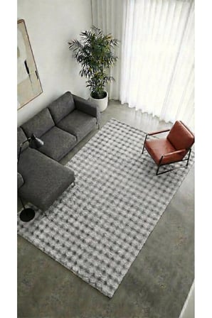 Yuma Bubble Gri Peluş Halı|Salon-Mutfak-Antre-Oturma Odası-Yumuşak-Kaymaz Taban-Yıkanabilir–Modern
