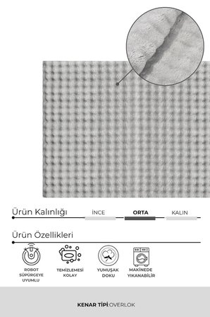 Yuma Bubble Gri Peluş Halı|Salon-Mutfak-Antre-Oturma Odası-Yumuşak-Kaymaz Taban-Yıkanabilir–Modern