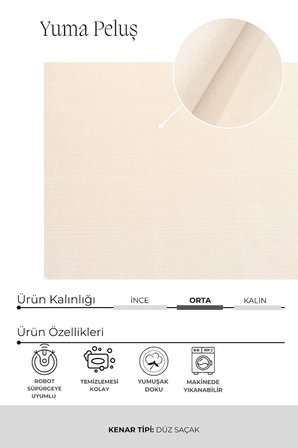 Yuma Krem Peluş Halı|Salon-Mutfak-Antre-Oturma Odası-Yumuşak-Kaymaz Taban-Yıkanabilir–Modern