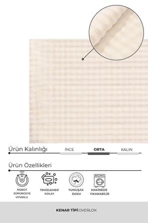 Yuma Bubble Krem Peluş Halı|Salon-Mutfak-Antre-Oturma Odası-Yumuşak-Kaymaz Taban-Yıkanabilir–Modern