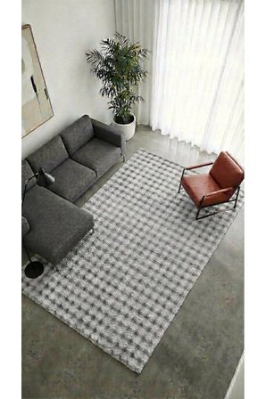 Yuma Bubble Gri Peluş Halı|Salon-Mutfak-Antre-Oturma Odası-Yumuşak-Kaymaz Taban-Yıkanabilir–Modern