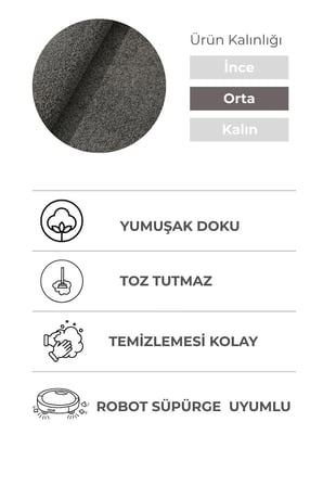 Mabel Antrasit Yumuşak Tuşeli Halı | 6 Renk Seçeneği • Kaymaz Taban • Yıkanabilir