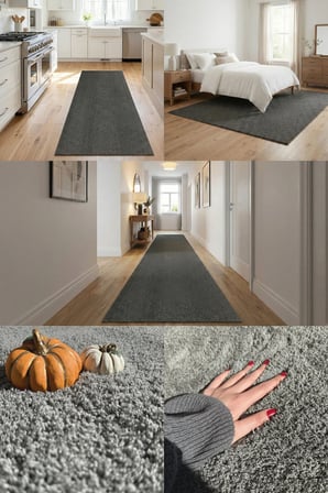 Mest Antrasit Premium Kadifemsi Halı Oturma Odası-Salon-Mutfak-Kaymaz Taban -Yıkanabilir-Modern