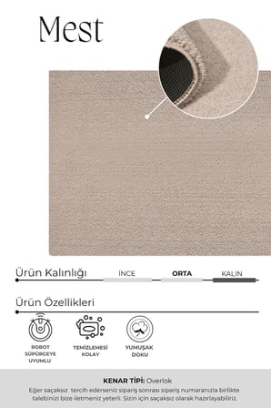 Mest Bej Premium Kadifemsi Halı Oturma Odası-Salon-Mutfak-Kaymaz Taban -Yıkanabilir-Modern