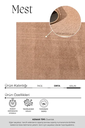 Mest Kahve Premium Kadifemsi Halı Oturma Odası-Salon-Mutfak-Kaymaz Taban -Yıkanabilir-Modern
