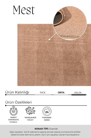 Mest Kahve Premium Kadifemsi Halı Oturma Odası-Salon-Mutfak-Kaymaz Taban -Yıkanabilir-Modern