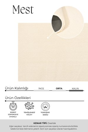 Mest Krem Premium Kadifemsi Halı Oturma Odası-Salon-Mutfak-Kaymaz Taban -Yıkanabilir-Modern